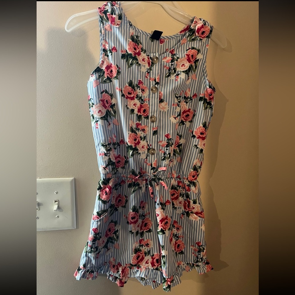 Floral Striped Kids Romper Size Small 7/8